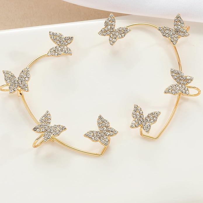 2PCS Butterfly Ear Cuffs Climber Wrap Around Earrings for Women Fairy No Piercing Ear Clip Gold Silver Jewelry Gift