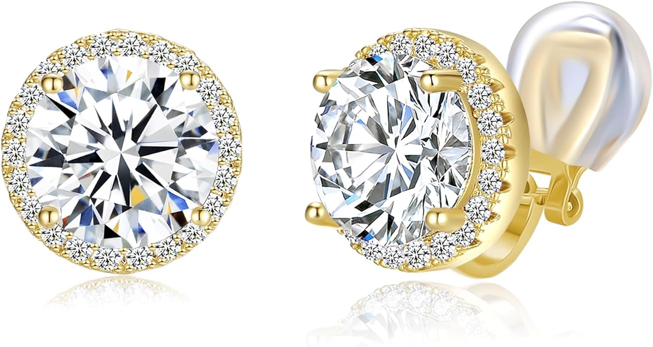 YOQUCOL 10MM Cubic Zirconia Crystal Clip On Stud Earrings Round Non Pierced Earrings for Women
