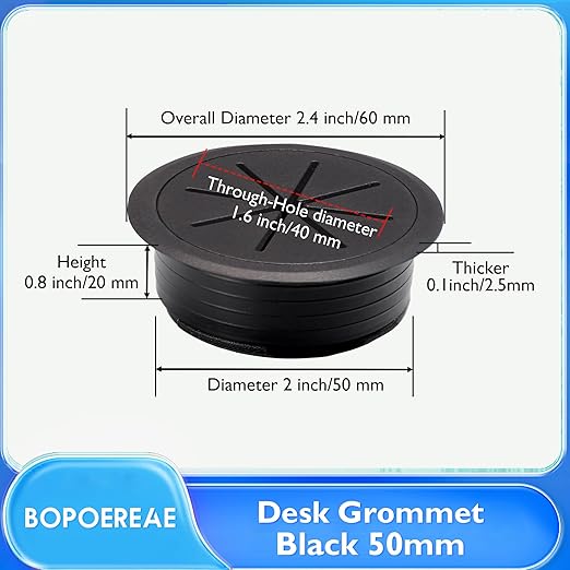 Desk Grommet 2" (50 mm), Desk Hole Cover for Cables Black, Cable Grommet ABS Plastic, Desk Hole Grommet for Office and Home Table Cable, Detachable & Flexible Cable Cord Organizer-8 Pcs