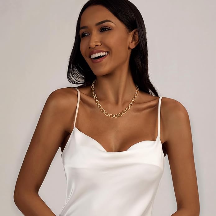 Gold Necklace for Women - Chunky 14K Gold Plated Chain Necklace Cuban Link Paperclip Chain Herringbone Statement Choker Necklace for Women Simple Trendy Jewelry Gifts