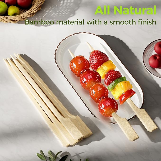 200PCS Flat Bamboo Skewers 6 Inch – Appetizer and BBQ Picks for Grilling, Cocktail Garnish, Fruit, Meat, Cheese, Snacks, Kabob Sticks for Party and Catering