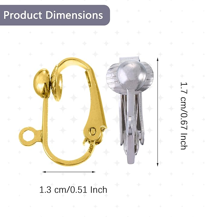 Clip-on Earring Converters,YOLLVKOT 48 Pieces Earring Hooks with Easy Open Loop for DIY Earring and Turn Any Studs or Pierced into Clip on, Silver and Gold