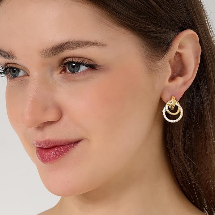 14K Gold Plated Chunky Clip On Earrings for Women 14k Gold Knot Link Clip Earrings Silver Rhinestone Hoop Clip On Earrings Jewelry for Women