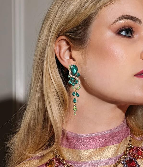 Rhinestone Statement Dangle Earrings Sparkly Crystal Bridal Wedding Earrings for Brides Bridesmaides Chandelier Teardrop Earrings for Women Prom Party