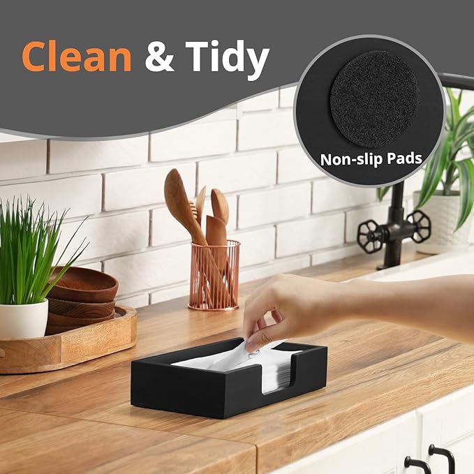 Black Guest Towel Holder Tray for Bathroom, Wood Napkin Holder for Bathroom, Disposable Paper Hand Towel Holder for Bathroom Accessories, Dinner Napkin Holder for Kitchen Table Party