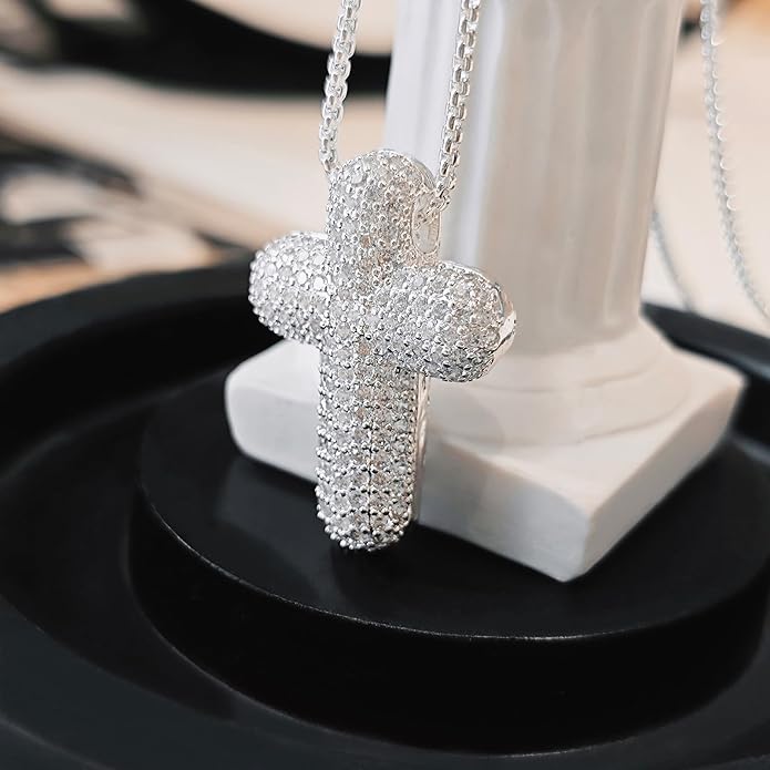 OGD Bubble Cross Necklace for Women 14k Gold Plated Cross Necklace Stackable Dainty Gold Necklace Mariner Chain Necklace CZ Cross Pendant Necklaces Set Simple Jewelry Gift