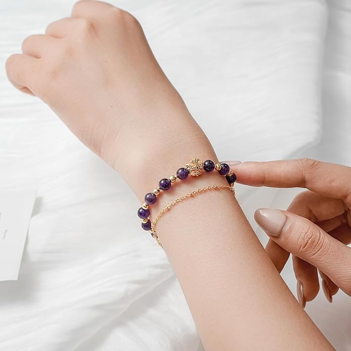 Luxury Handmade Natural Crystal Gemstone Bracelet 14K Gold-Plated Chain,Elegant Unique Jewelry for Women Gift Ready for Her Girlfriend Mother