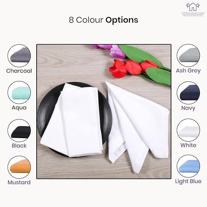 LFH Home Cotton Rich Metered Napkins for Dining Table Set of 12, Elegant Cloth Napkins for Wedding Party or Everyday Use Machine Washable Durable Reusable and Soft for Hosting 18x18 Inch - White