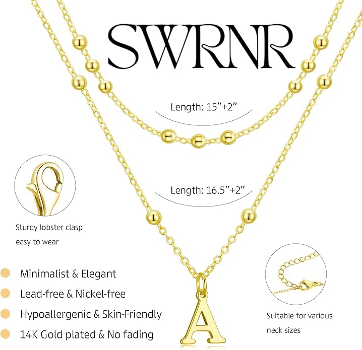 Initial Necklaces for Women, Dainty 14K Gold Plated Layered A-Z Letter Pendant Necklace Trendy Cute Choker Name Charm Necklace Stack Personalized Jewelry Gift for Her Birthday Christmas Gift