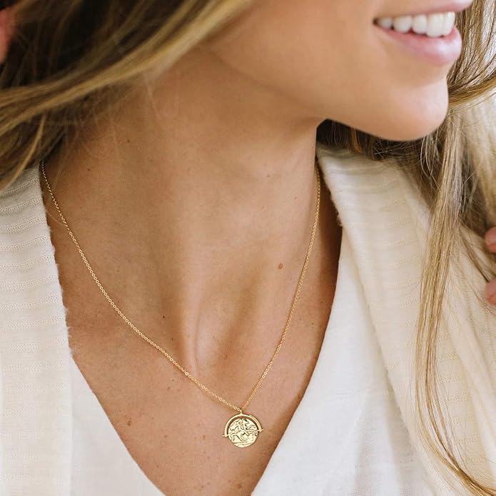 Aobei Pearl 18K Gold Plated Moon Star Lion Evil Eye Love Heart Cross Pendant Necklace Medallion Paperclip Chian Choker Layering Jewery for Women