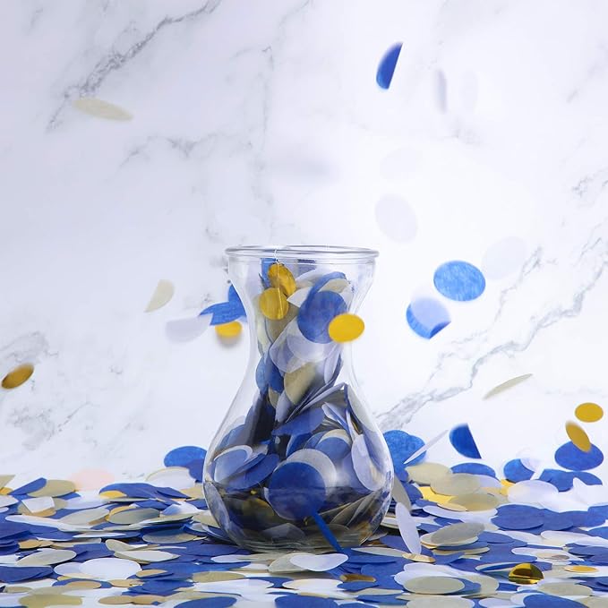TecUnite Round Tissue Paper Table Confetti Dots for Wedding Birthday Party Decoration, 1.76 oz(Blue Gold Confetti,2.5 cm)