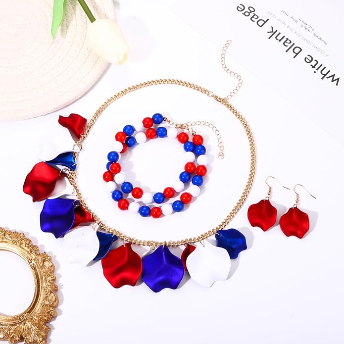Flower Petal Necklace Earrings Set Layered Statement Beaded Jewelry Set for Women Summer Necklace Earrings