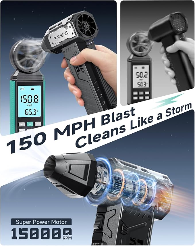 Compressed Air Duster, Ultra-Powerful Electric Air Duster, 150,000 RPM Premium Brushless Motor, for Keyboard, PC, Electronics, and All Filterse (2× Battery Pack)
