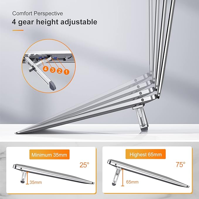 Laptop Risers for Desk, 4 Adjustable Heights Laptop Stand, Keyboard Riser, Ergonomic Laptops Feet for Desk, Compatible with MacBook Air Pro, with Dell, with HP, More 10-15.6” Laptops