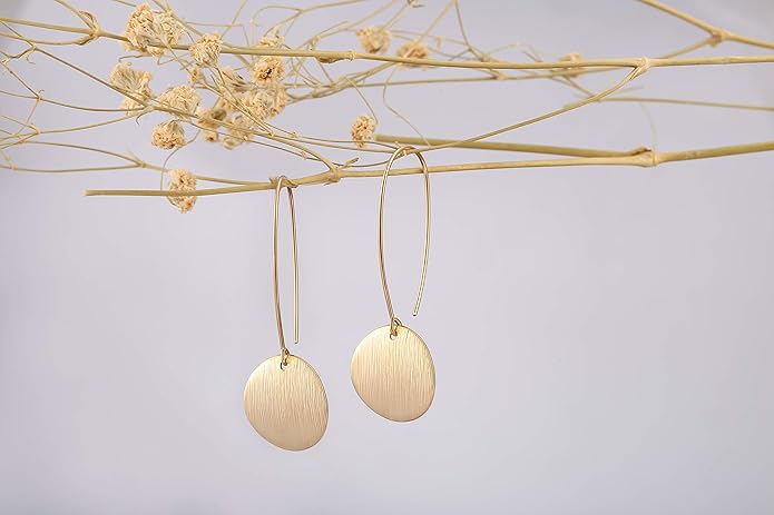SOFYBJA Dainty 18K Gold Plated Disc Ball Triangle Sunburst Drop Earrings Long Dangle Lightweight Handmade Earrings Jewelry
