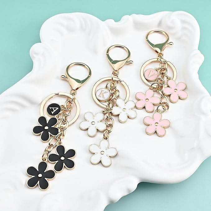 OUMILAN Initial Keychain Cute Flower Charms Keyring for Handbag Backpack–Personalized A-Z Letter Jewelry Gift for Women Girls