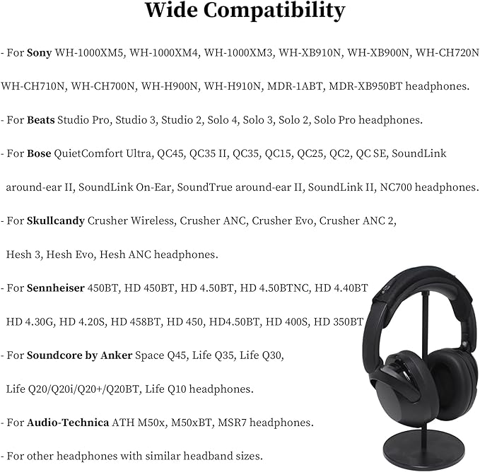 Adhiper Universal Headphone Headband Cover for Sony Beats Bose Soundcore HyperX ATH Skullcandy JBL Jabra, Headband Cover Cushion Protector for Sony XM4, XM5 & Beats Studio Pro/Solo4 Headphones - Black