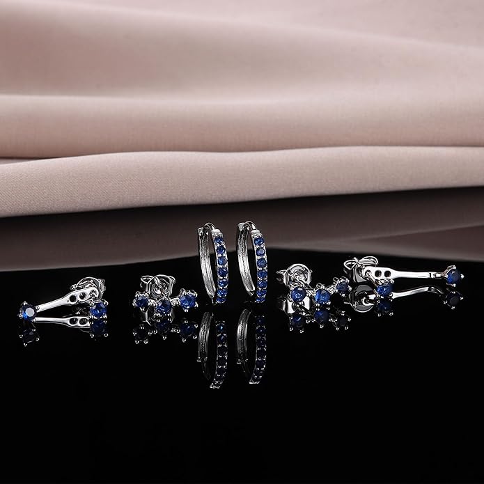 FIASASO 3 Pairs 925 Sterling Silver Hypoallergenic Earrings for Women Trendy - 14K Gold Plated Stud Hoop Cartilage Earrings Set Small Earring Stacks for Sensitive Ears Non Tarnish Dainty Silver Earring
