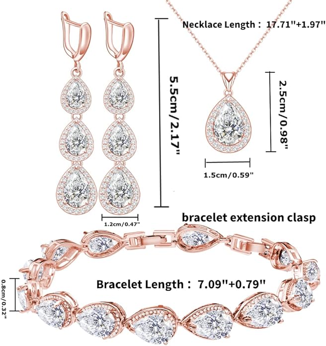 LMXXVJ Necklace Long Earrings Bracelet Set, White Gold Plated Created Blue Sapphire Jewelry Set Wedding Party Gift Jewelry for Women Bridal Bridesmaid