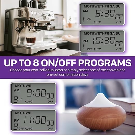 Fosmon 7 Day Digital Timers for Electrical Outlets, Indoor Plug-in Light Timers Switch Programmable, Electric Wall Plug for Lamp, Grow Reptile Lights, Aquarium, 15A/1875W, Grounded