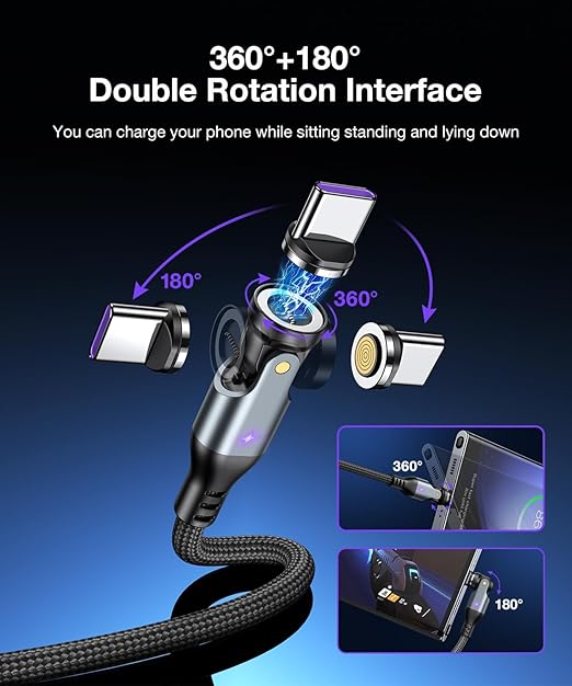 A.S Gen3 USBC Magnetic Charging Cable 240W (2Pack, 3.3ft/6ft), 9Pin USB C to USB C Magnet Charger Cable/360&180 Rotation Magnetic Phone Charger Data Cable for Phone 15/Samsung/M-Book/Pad Series