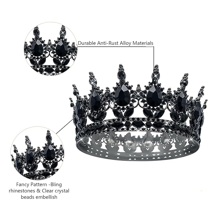 Queen Crown Rhinestone Wedding Crowns and Tiaras for Women Costume Party Hair Accessories Princess Birthday Crown Crystal Bridal Crown (Black Crown)