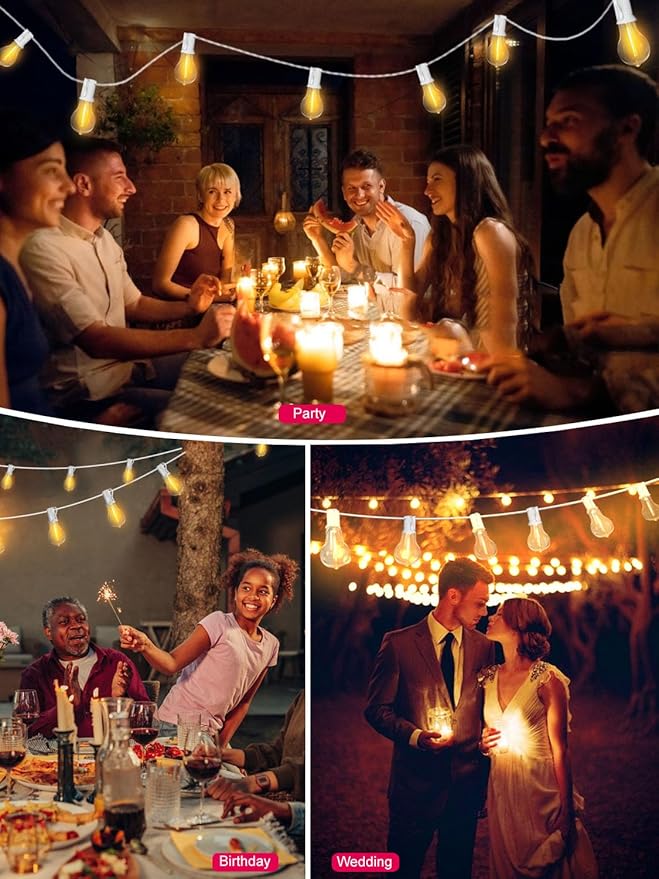 DAMAING Outdoor String Lights 200FT(2x100FT) Waterproof Patio Lights with 105 Plastic Dimmable LED Edison Bulbs,Connectable Outdoor Lighting for Backyard,Garden and Wedding Outside, 2200K White Cord