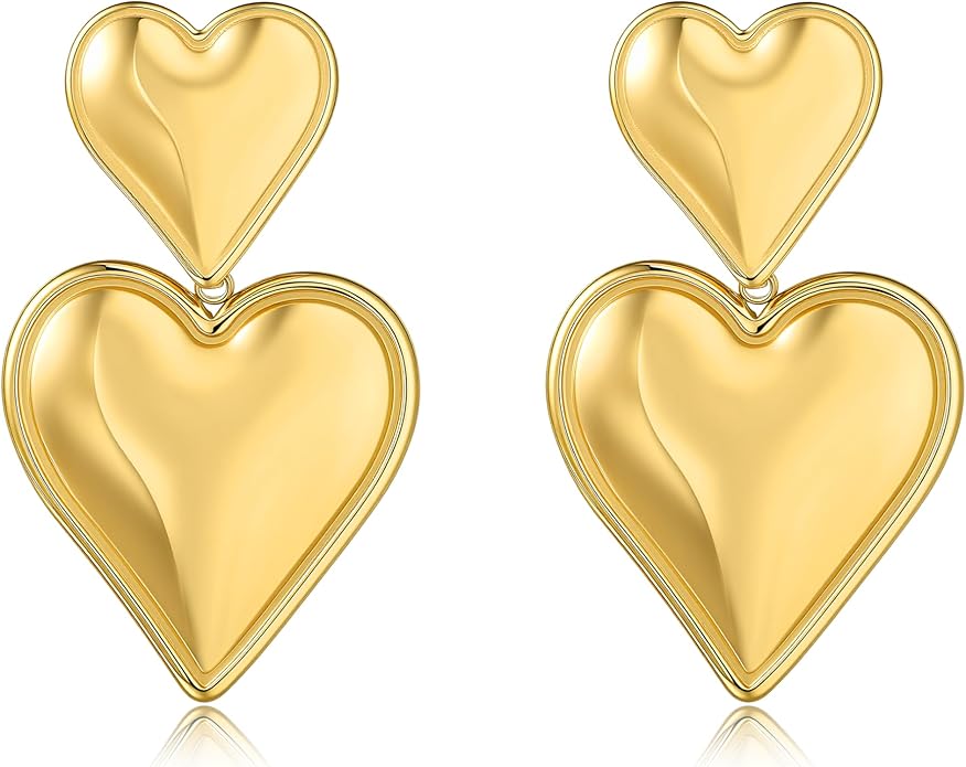 Black/White/Red/Green/Blue/Brown Heart Earrings for Women, Gold Plated Vintage Gold Earrings with Hypoallergenic Posts,Lightweight Black and Gold Dangle Statement Jewelry, Gift for Women—Girlfriend Wife Mom for Wedding, Party, Valentines Day Gifts for Her