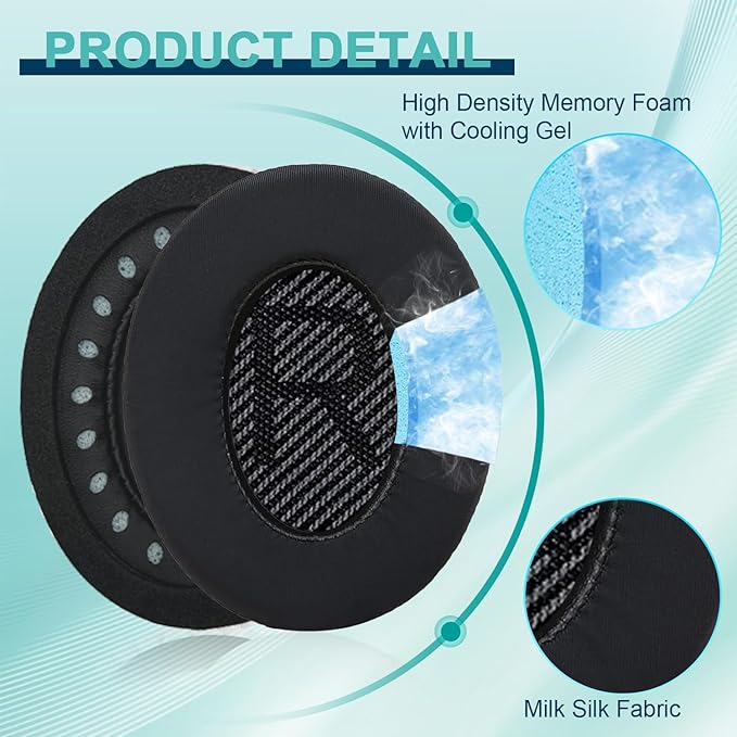 Replacement Earpads Cushions for Bose QuietComfort 35 & Quiet Comfort 35 II, Headphones Ear Covers Ear Pads for Bose QC35/QC35II/25/15/2 / Ae2 / Ae2i / Ae2W / Sound Link/True (Cooling Gel Black)