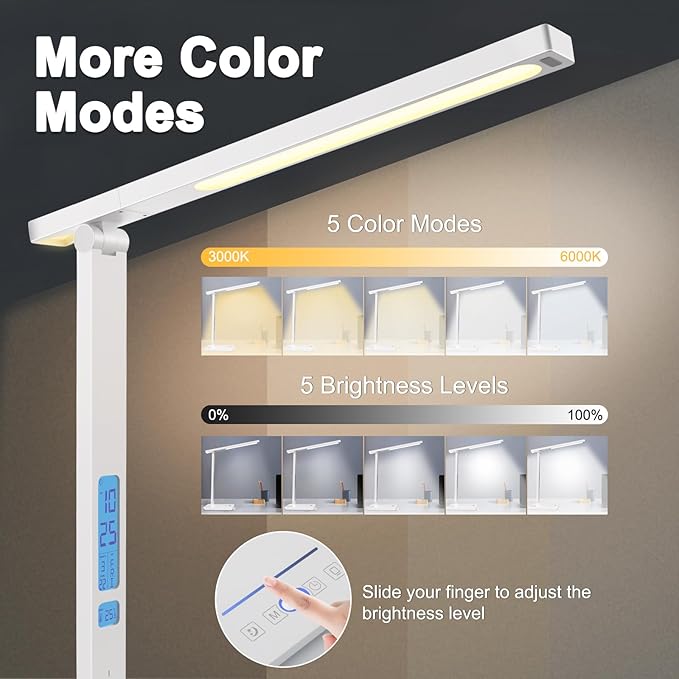 10 in 1 Smart Desk Lamp Led, Desk Light for Colleage Drom Room Office, Eye-Caring Table Lamp with Night Light, Lamp for Desk with 10W Wireless Charger, Dimmable Touch Lamp, Birthday Gifts for Women