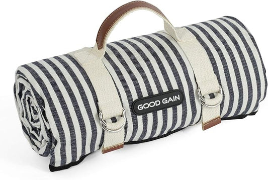 G GOOD GAIN Waterproof Picnic Blanket Portable with Carry Strap for Beach Mat or Family Outdoor Camping Party (Navy Blue)