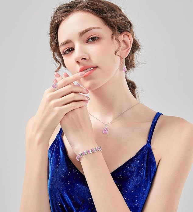 LMXXVJ Jewelry Set for Women,Teardrop Cubic Zirconia Necklace Earrings Adjustable Ring Bracelet Jewelry Set Formal Jewelry Gift