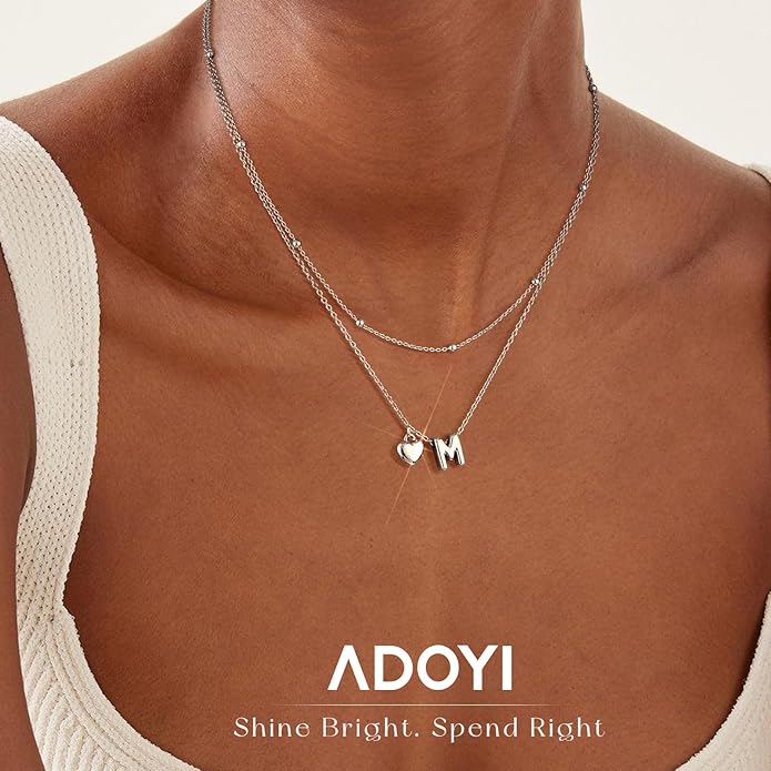 adoyi Valentines Day Gifts for Women Hers Dainty 14K Gold Plated Heart Initial Necklaces Layered Letter A-Z Pendant Necklace Stack Trendy Jewelry Birthday Valentines Day Gifts for Women Jewelry