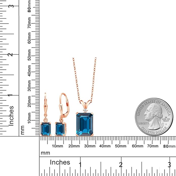 Gem Stone King 9-13 Cttw Pendant and Earrings Jewelry Set For Women | Emerald Cut 14X10MM and 8X6MM | Round 1.5MM | Gemstone Birthstone and Diamond | 925 Sterling Silver | 18 Inch Silver Chain