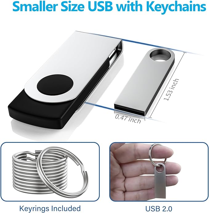 ABLAZE 64GB Flash Drive 5 Pack, Metal USB 2.0 Thumb Drives with Keychains USB Stick Pendrive (Sliver)