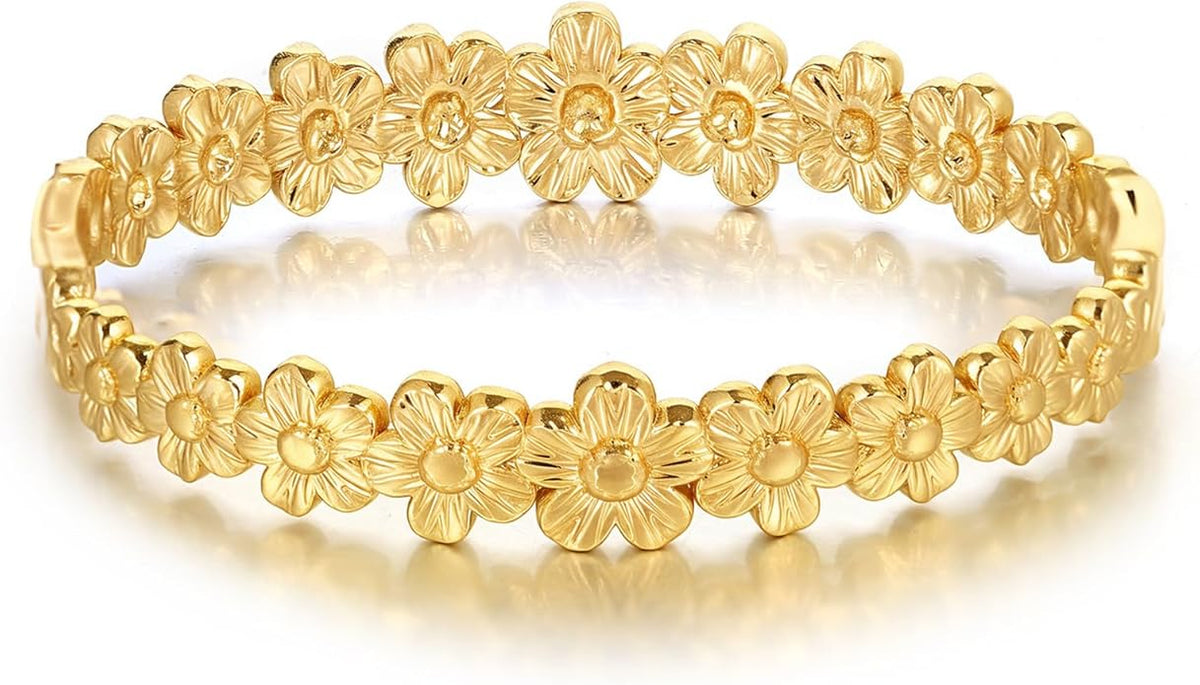 hotoo Flower Bangle Bracelets for Women Cute Stackable Stainless Steel Cuff Bracelet Mother Daughter Sister