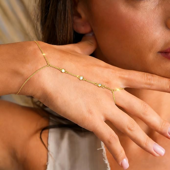Gold Hand Chain for Women - Adjustable 14K Gold Plated Dainty Ring Bracelet Hand Chain Trendy Finger Ring Bracelet Hand Chains Stack Summer Jewelry for Women