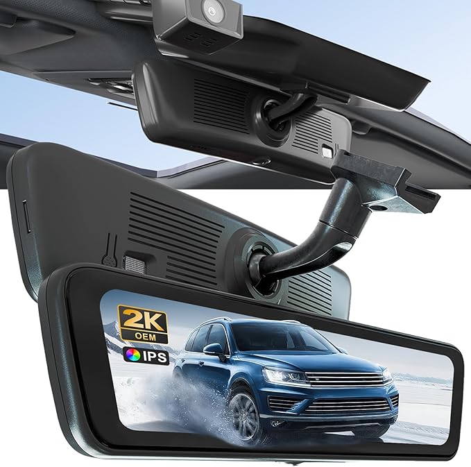 8.2″ OEM Rear View Mirror Camera, Dash Cam, Detached Front Lens, 2K, IPS Screen, Night Vision, Parking Monitor, 32GB SD, for Trucks, Vans, SUVs
