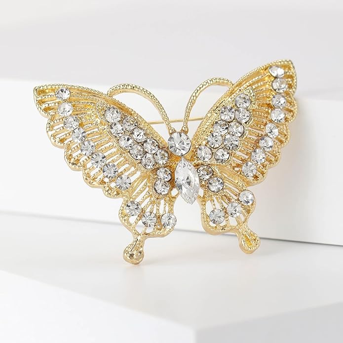 Rhinestone Butterfly Brooch for Women Sparkling Gold Silver Blue Black Crystal Big Butterfly Brooch Pin Cute Insect Pin Elegant Clothing Hat Bag Skirt Accessories Christmas Birthday Party Jewelry