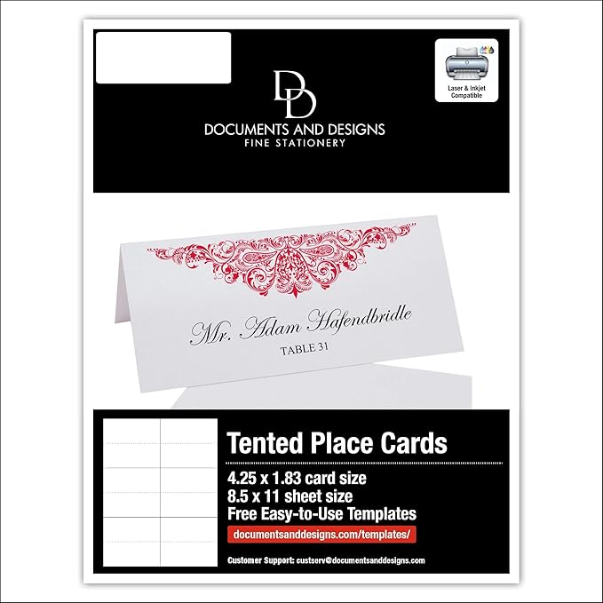 Paisley Printable Place Cards, Ruby Red (Choose Color), Set of 60 (10 Sheets), Laser & Inkjet Printers - Wedding, Party, Dinner, and Special Events - Made in the USA