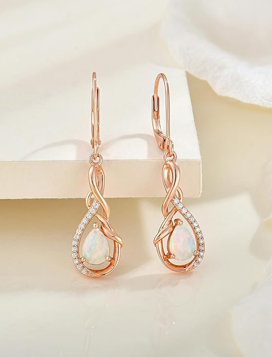 Starchenie Infinity Dangle Drop Earrings Sterling Silver Leverback Earrings Gemstones Twisted Jewelry