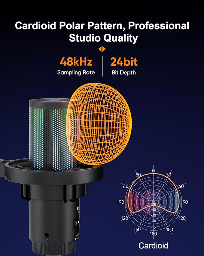 COMICA Ejoy Uni PRO(A) USB Wireless Microphone with Noise Cancellation, RGB Lights, Monitoring, Muting, Boom Arm Mic for Computer, PS5, PS4, Streaming, Podcast, Chat, Twitch, Discord