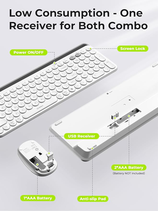 seenda Bluetooth Keyboard and Mouse for iPad, CTU-301 Multi-Device Bluetooth + 2.4G Wireless Keyboard Mouse with Tablet Holder for MacBook/Windows Computer, iOS/Andriod Tablet Phone, White