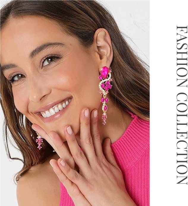 Rhinestone Statement Dangle Earrings Sparkly Crystal Bridal Wedding Earrings for Brides Bridesmaides Chandelier Teardrop Earrings for Women Prom Party