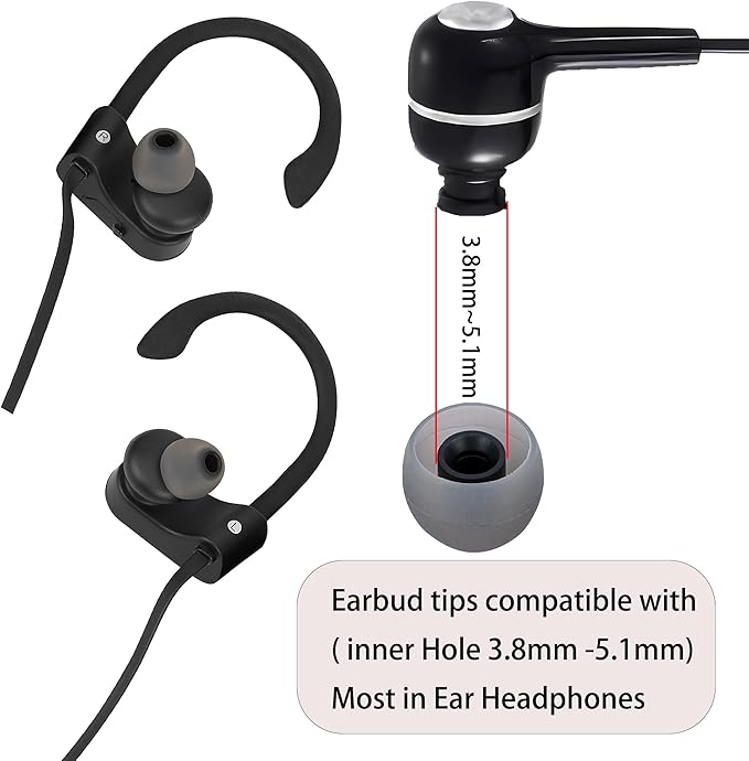 Silicone Replacement Earbud Tips - Fit Most In-Ear Earbuds (Inner Hole 3.8mm - 5.1mm) - 9 Pairs S M L