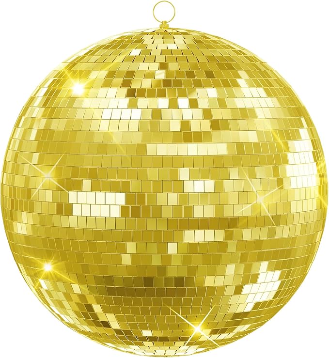 16 inch Gold Disco Ball, Hanging Mirror Disco Ball, Christmas Decoration Disco Light Ball, Stage Lighting Effect, 12/16/20 inch Home,Stage and Bar Glittering Party Decoration (16inch-Gold)