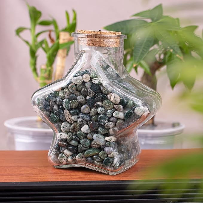 Polished Moss Agate Crystal Chips 200 Pcs - 0.3" 10 oz Tumbled Stone Chips Crushed Sea Glass Stones Healing Reiki Crystal Jewelry Making Home Decoration