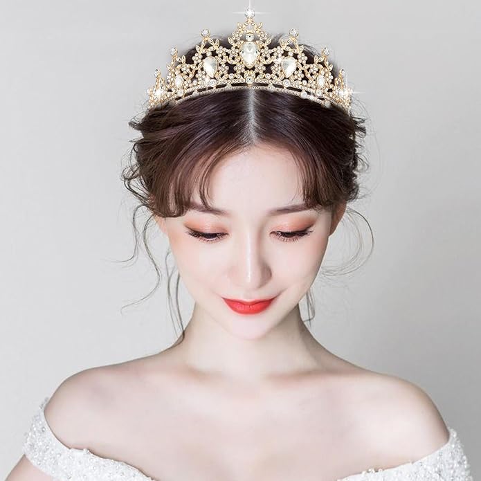 Crystal Tiaras & Crowns for Women, Bride Royal Queen Headband Princess Headpieces for Birthday Cake Crown & Prom Pageant Party