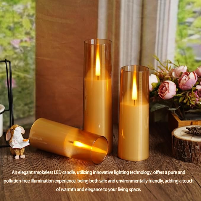 Flameless LED Candles, Battery Operated Upgraded Realistic 5 Pcs Flickering Flame Pillar Candles with Remote Timer, for Romantic Ambiance and Home Decoration (Gold)