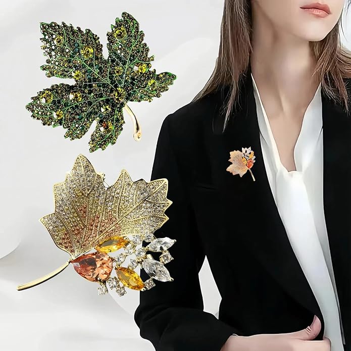 Elegant Leaf-shaped Crystal Brooch, Perfect for Any Occasion，Rose Gold/Silver
